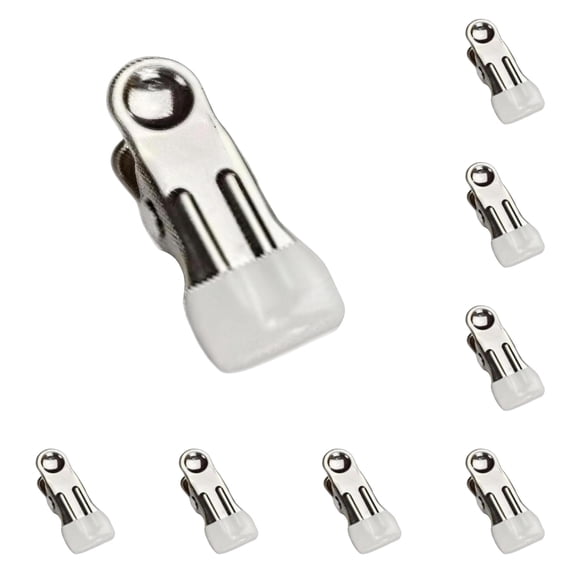 Dusknt Stainless Steel Clothespins, Laundry Clothes Clips, Kitchen Bag Clips White Rubber Coated Stainless Clothespins Anti-Slip Heavy Duty Multi-Purpose Clip, 10Pc
