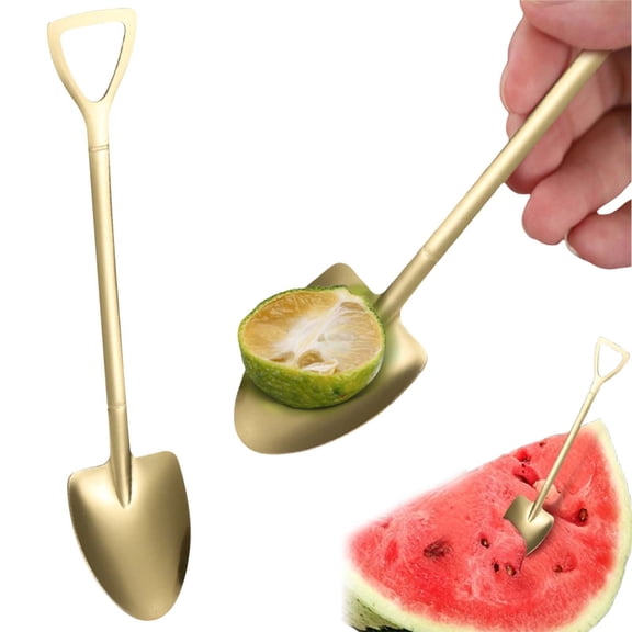 Dusknt Stainless Steel Gold Serving Spoon, Handle Shovel Spoon, Buffet Serving Utensils, Large Cooking Spoon, Restaurant Grade Utensils & Serving Spoons for Kitchen, ering