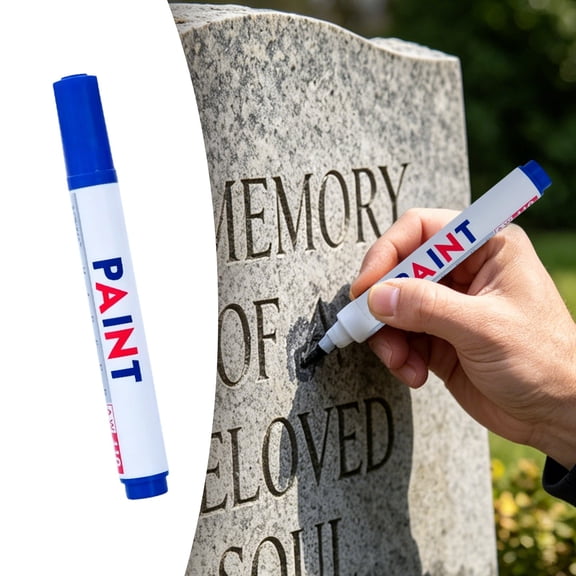 Dusknt Stone Tablet Pen, Large Capacity Metal Marker for Restoration, Waterproof Heat Resistant Letter Refinishing Kit for Tombstone Gravestone, Blue
