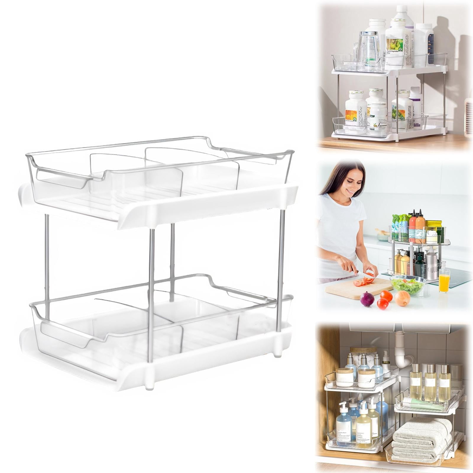 Dusknt Storage Box on Sale Clearance 2024, Sliding Basket Drawer Organizer Cupboard Countertop Sliding Basket Large Clear Clear Bathroom Organizer for Home Living Room And