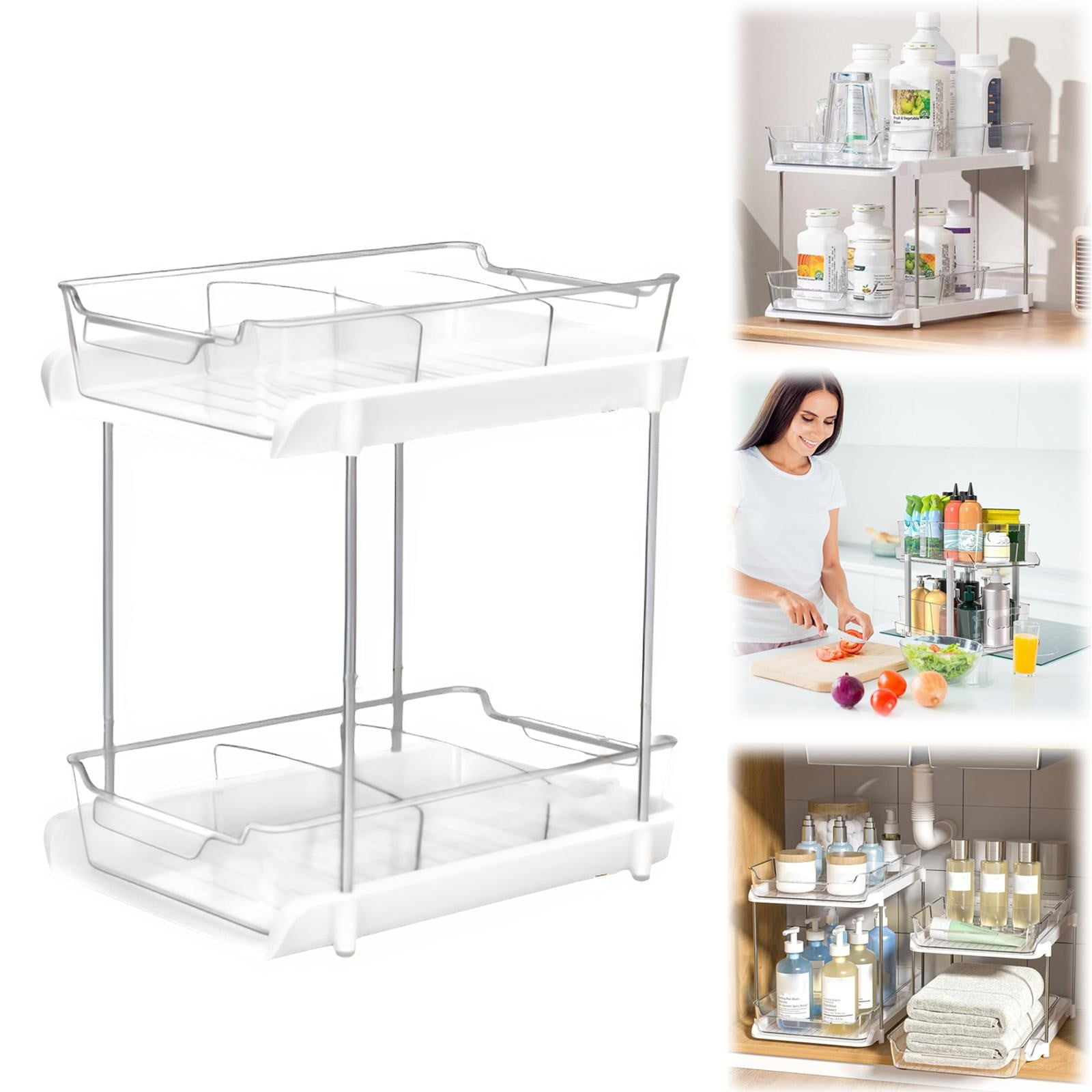 Dusknt Storage Box on Sale Clearance 2024, Sliding Basket Drawer Organizer Cupboard Countertop Sliding Basket Large Clear Clear Bathroom Organizer for Home Living Room And