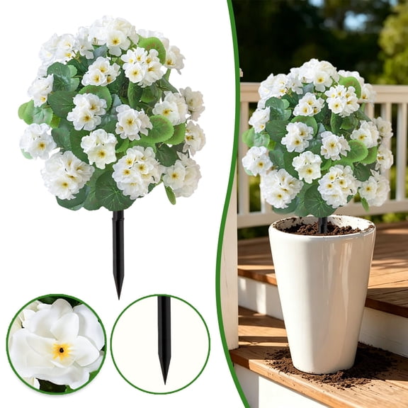 Dusknt Upkeep Outdoor Plants, Entryway Decor, Tribute Fers, Sunproof Artificial Floral Arrangements with Stakes for Patio Yard Cemetery Display, White
