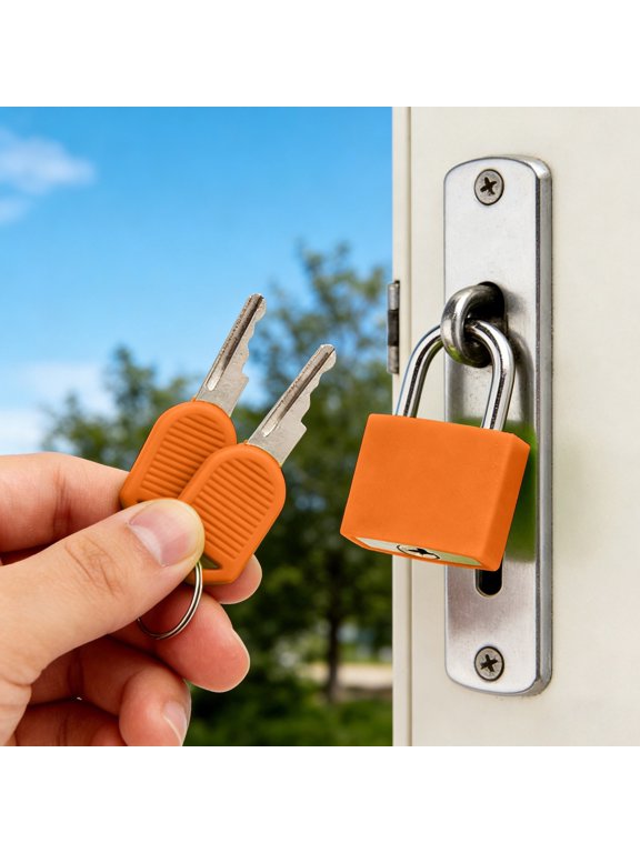 Vibrant Multicolor Locker Padlock Set, 43Mm Sturdy Plastic & Metal Luggage Locks, Easy Identification Color Coded Keyed Locks for Home, Sch00l and Travel, Orange