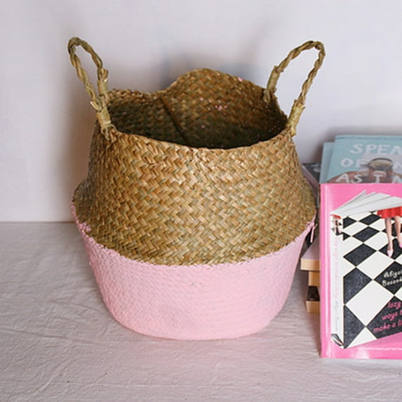 Dusknt Woven Seagrass Belly Basket New Year Special! Seagrass Wicker Basket Wicker Basket Flower Pot Folding Basket Dirty Basket Pk, Clearance Sale!
