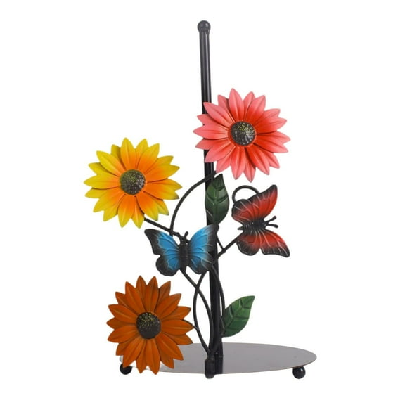 Dusknt Wrought Iron Table Tissue Holder Butterfly Style Tricolor Flower, Rack,Countertop Metal Paper Towel Holder Flowers Christmas Vertical Tissue Holder Rack Kitchen Roll Paper Stand Organizers