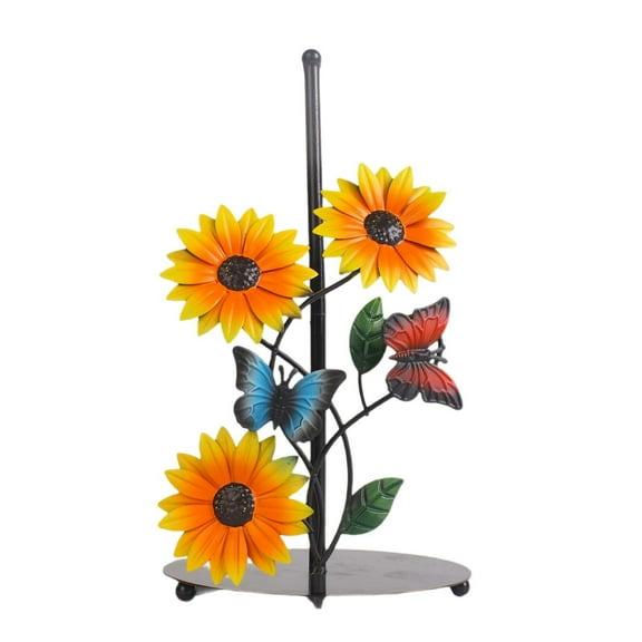 Dusknt Wrought Iron Table Tissue Holder Butterfly Style Yellow Flower, Rack,Countertop Metal Paper Towel Holder Flowers Christmas Vertical Tissue Holder Rack Kitchen Roll Paper Stand Organizers