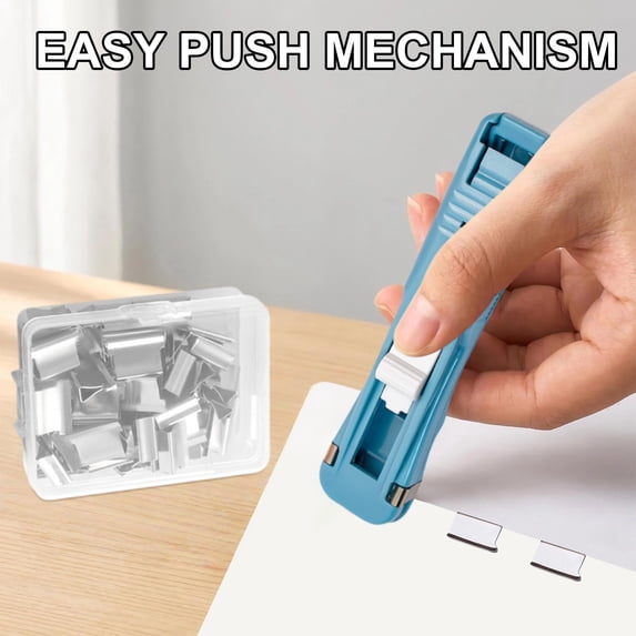 Dusknt Zip Clip for Paper, Handheld Paper Clam Clip Dispenser, Reusable Push Stapler, No Hole Binding Tool for Documents Studant Test Papers