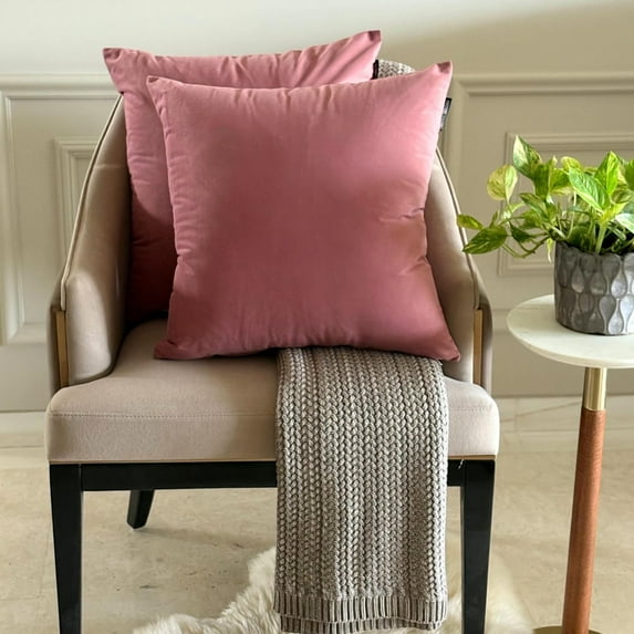Dusky Pink Decorative Throw Pillow Covers 22"x22" | Pack of 2 Modern Plain Velvet Cushion Cover | Solid Color Pillowcases for Couch, Sofa Bedroom & Living Room, Modern Home Décor - Dusky Pink Velvet