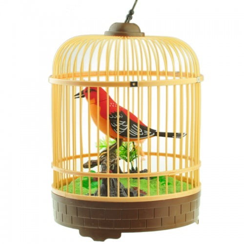 Dusky Shark Realistic Singing & Chirping Bird in Cage with Lifelike Sounds and (Yellow)