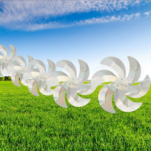 Duslogis 10 Meters 8 Pcs Reflective Pinwheels Bird Repellent Devices Outdoor Windmills, 12 Inches Silver Wind Spinners Outdoor Decor to Scare Birds, Shiny Rotating Pinwheels for Yard and Garden