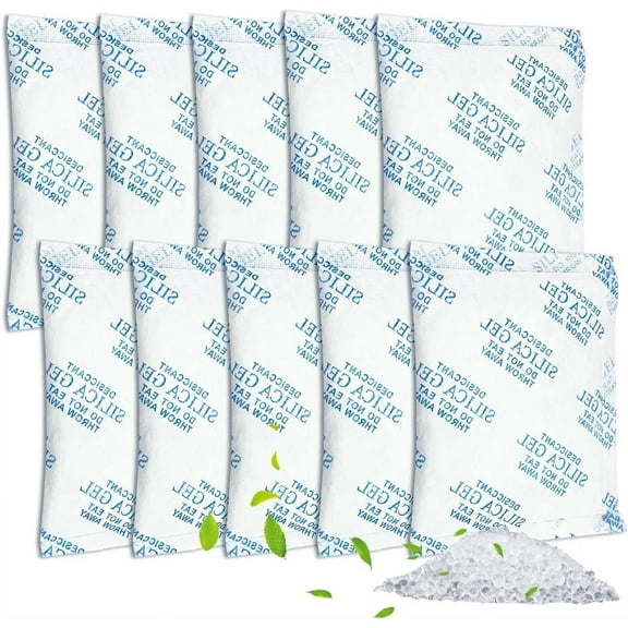 Duslogis 10 Pack 30 Gram Food Grade Moisture Absorbers Silica Gel Packs Desiccant for Storage,Food Safe Dessicant Silica Gel Packets for Moisture Storage Control