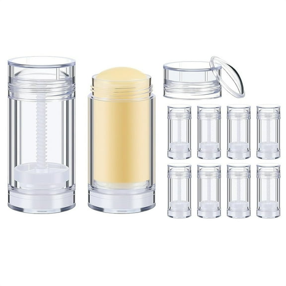 Duslogis 10 Pcs Empty Deodorant Containers Twist up Filling Stick Plastic Deodorant Container Refillable Bottles Bottom-fill Round Lip Balm Tubes for Homemade DIY Lipstick Crayon (20 ml,Clear)