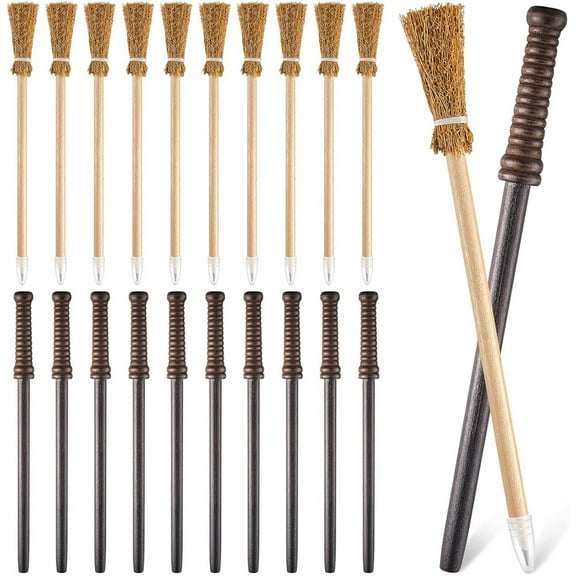 Duslogis 10 Pcs Wand Pencils and 10 Pcs Witch Broom Pencils Wizard Party Favors for Teen Birthday Gifts Classroom Prizes Goodie Bag Fillers