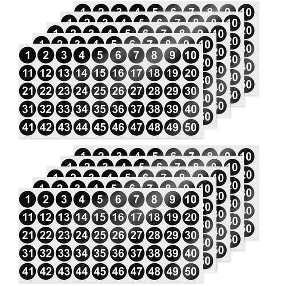Duslogis 10 Sheets 1 to 50 Number Stickers 1 Inch Round Black Vinyl Consecutive Numbers Stickers Decal for Indoor and Outdoor Waterproof Labels Self Adhesive Number Inventory Stickers，Black