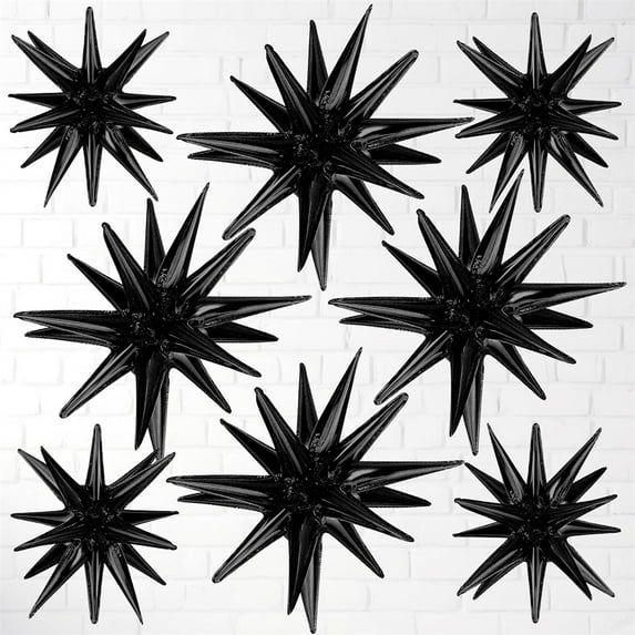 Duslogis 100 Pcs Black Starburst Balloons, Foil Balloons Magic Star Spike Designs for Bachelorette Party, Birthday, Halloween Decoration