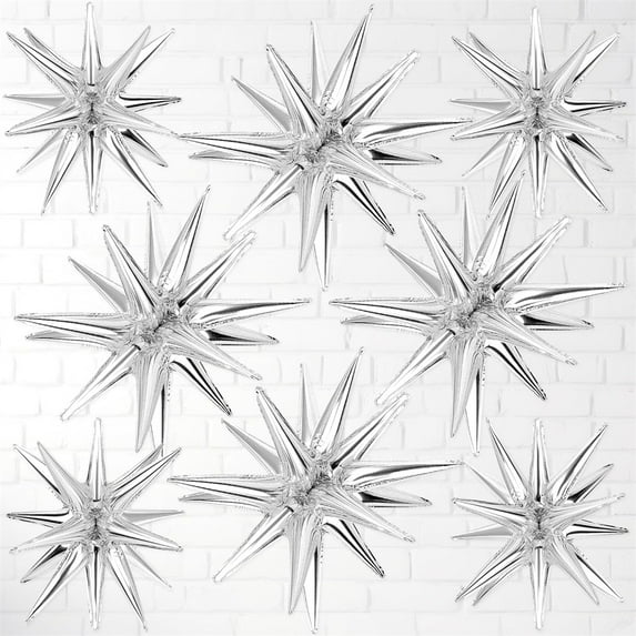 Duslogis 100 Pcs Silver Star Balloons, 12 Point Star Foil Mylar Balloons Spike Explosion Cone Balloon for Party Decorations Supplies, Birthday, Wedding, Baby Shower, Graduation Balloon