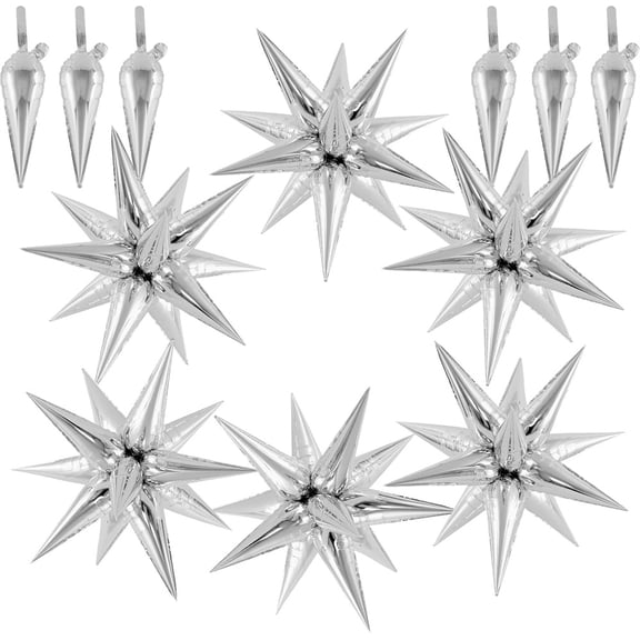 Duslogis 100 Pcs Silver Star Balloons Foil Explosion Balloon Magic 12 Point Star Cone Balloon Arch Garlands Large for Birthday Wedding Anniversary Graduation Party Decorations Backdrops