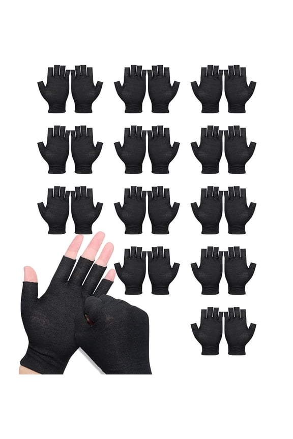 12 Pairs Fingerless Cotton Gloves, White Fingerless Gloves 100% Cotton for Dry Hands, Eczema Relief, 5 Open Fingertips, One Size Fits Most, Overnight Hydration (White)
