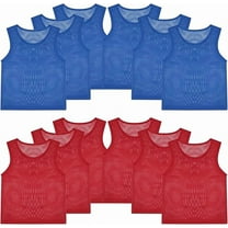 Duslogis 12 Pcs Pinnies Scrimmage Vests Sports Team Mesh Practice Jersey for Youth Kids Basketball Football Soccer, Red&Blue (Child)