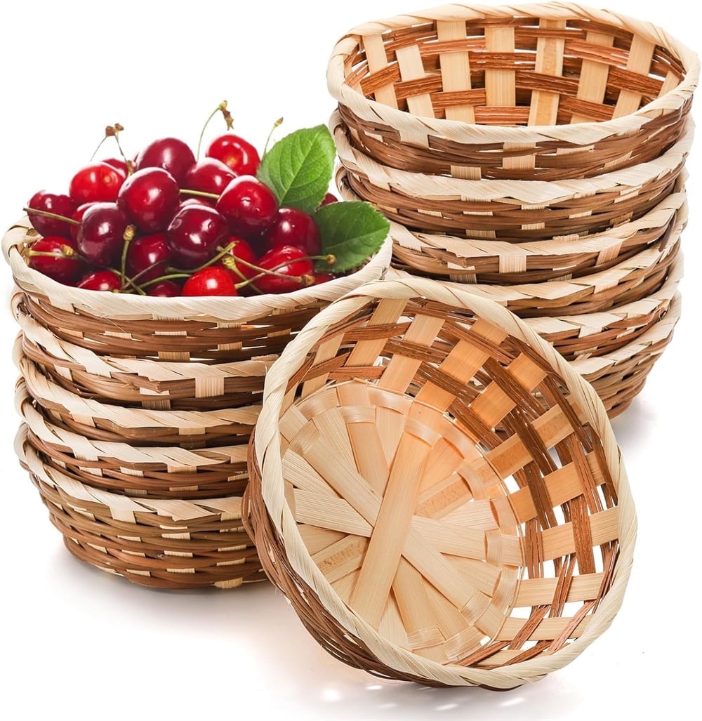 Artrylin 12 Pcs Round Gift Baskets 6.7" Bamboo Woven Basket Small Fruit and Bread Basket Empty Food Serving Baskets for Snack Picnic Kitchen Restaurant Home Farmhouse Storage Organizer