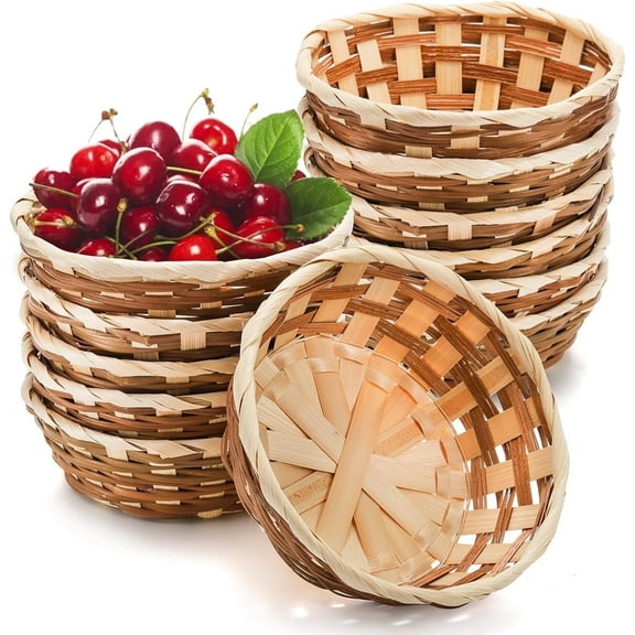 Artrylin 12 Pcs Round Gift Baskets 6.7" Bamboo Woven Basket Small Fruit and Bread Basket Empty Food Serving Baskets for Snack Picnic Kitchen Restaurant Home Farmhouse Storage Organizer