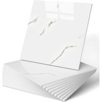 Duslogis 12pcs Peel and Paste Tile Shower Waterproof Marble Tiles Wall Panels, 11.8"x11.8" Self-Adhesive Backsplash Tile, PET Wall Panels Shower Tiles for Home Bathroom, Living Room (White)