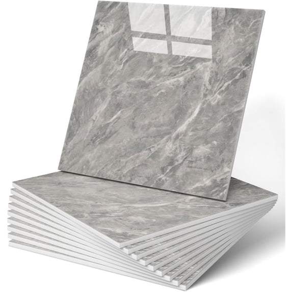 Duslogis 12pcs Peel and Paste Tile Shower Waterproof Marble Tiles Wall Panels, 11.8"x11.8" Self-Adhesive Backsplash Tile, PET Wall Panels Shower Tiles for Home Bathroom, Living Room (Gray)