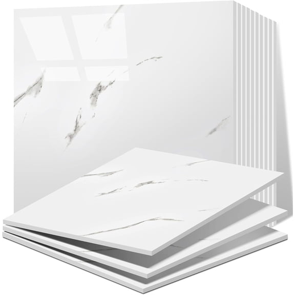 12pcs Marble Backsplash Tiles, Duslogis 11.8"x11.8" Self-Adhesive Shower Waterproof Wall Panels, PET Wall Panels Shower Tiles for Home Bathroom, Living Room (White)
