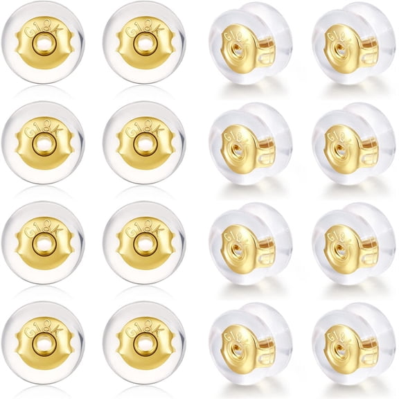 Duslogis 16Pcs Earring Backs Gold Locking Silicone Earring Backs Replacements for Studs/Droopy Ears/Heavy Earrings, No-Irritate Hypoallergenice Backings for Women Men Transparency White Color