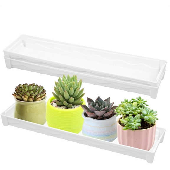 Duslogis 2 PCS Plastic Plant Tray Saucer, Rectangular Window Sill Plant Tray for Indoors Outdoor Flower Pots for Window Shelf, Clear Thick Plastic Plant Trays for Succulent Pot Planter