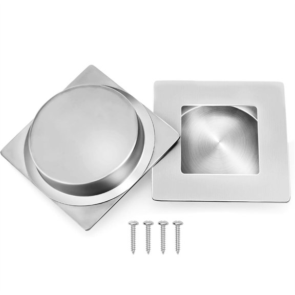 Duslogis 2 Pack 2.75 Inch Silver Square Recessed Pulls, Finger Flush Handles for Pocket Door Barn Door Cabinet Door Sliding Closet (Silver)