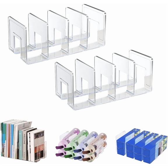 Duslogis 2 Pack Acrylic File Sorter, 4-Section Clear Desktop File Folder Holder Organizer, Thick Office Storage Stand Rack for Book, Envelopes, Mail, Document, Notebook, Binder, Clutch Divider