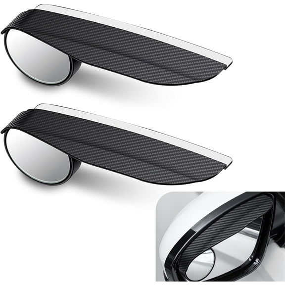 Duslogis 2 Pack Blind Spot Mirrors, 2-in-1 Circular Wide-Angle Convex Mirror with Rain Guard for Car Rear View, Adjustable Side Mirror with Carbon Fiber Pattern Rainproof Baffle