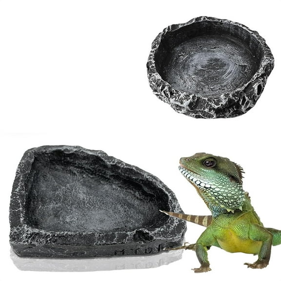 Duslogis 2 Pack Reptile Food Dish, Resin Hermit Crab Food & Water Bowl, Reptile Feeding Food Dish Kit, Tank or Aquarium Accessory, Suitable for Turtle Lizard Hermit Crab Snail Gecko, Black