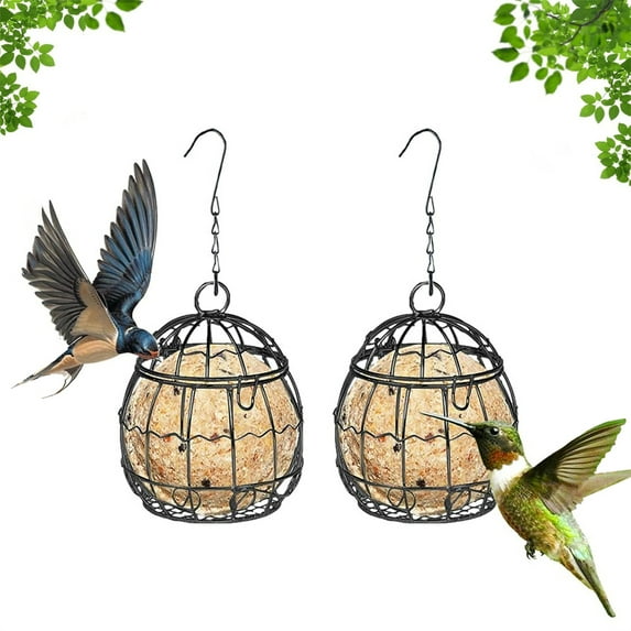 Duslogis 2 Pcs Bird Feeder, Suet Ball Feeders for Outside Hanging, Metal Hanging Bird Feeder with Hooks, Fat Ball Bird Feeder for Wild Birds Outdoor Garden (Black)