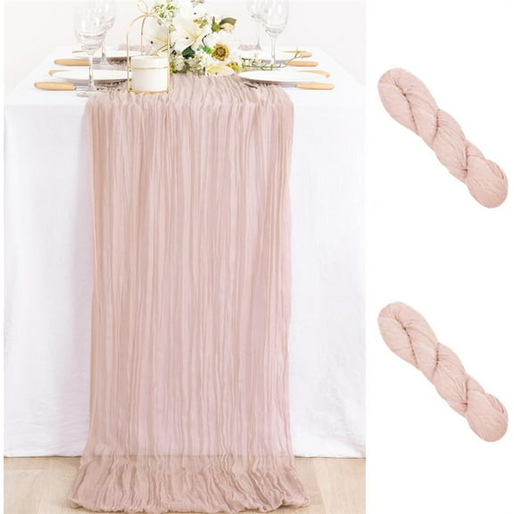 Duslogis 2 Pcs Cheesecloth Table Runner - 10ft Dusty Pink Boho Gauze Cheese Cloth Table Runner for Baby Shower Decoration Wedding Party Summer Garden Farmhouse Table Runner