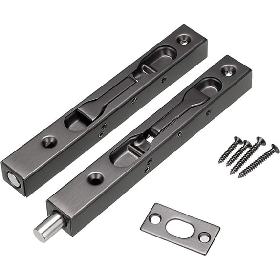 Duslogis 2 Pcs Door Flush Bolts, 6 Inch Stainless Steel Security Door Locks Concealed Slide Bolt Lock with Screws for French Doors, Wood Doors, Composite Doors, Double Doors (Black)