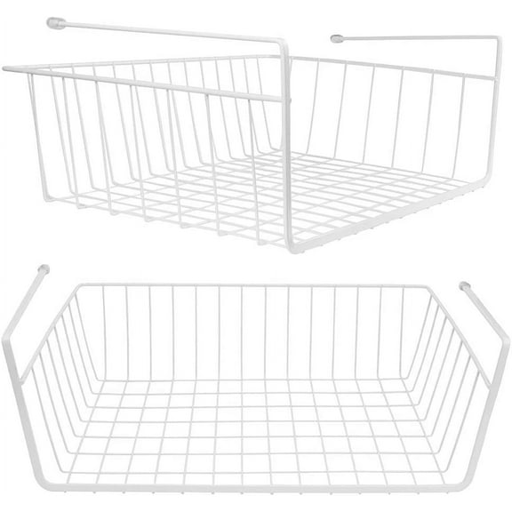 Duslogis 2 Pcs Under Cabinet Organizer Shelf, Wire Rack Hanging Storage Baskets for Kitchen Pantry, White