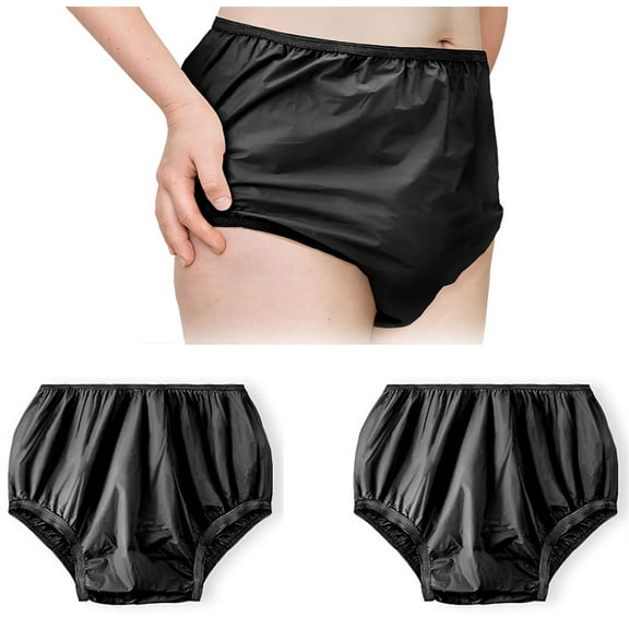 Duslogis 2 Pcs Waterproof Incontinence Underpants Plastic Pants Incontinence Leak Protection Adult Washable Diaper Cover (Black,S Size)