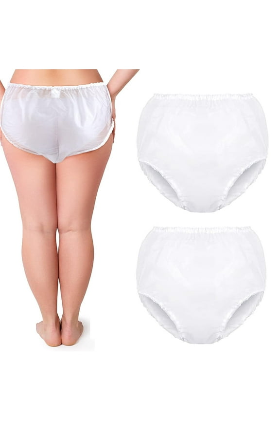 2 Pcs Waterproof Incontinence Underpants Plastic Pants Incontinence Leak Protection Adult Washable Diaper Cover (White,S Size)