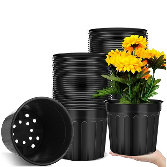Duslogis 20 Pack 1 Gallon Thickened Soft Plant Nursery Pots, Flexible Plastic Flower Pots with Drainage Holes for Seedling, Succulents Cuttings, Transplanting (Black)