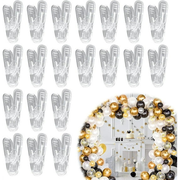 Duslogis 20 Pack Balloon Arch Clips Plastic Spring Clamps 2.4 Inch Heavy Duty Clip for Balloon Arch Kit Birthday Decoration Crafts Backdrop Woodworking Photography Studios (Clear)