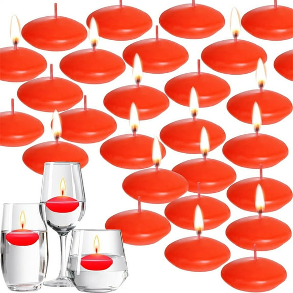 Duslogis 20 Pieces 1.5 Inch Valentine's Day Floating Candles, Unscented Floating Candles for Centerpieces Dripless Wax Discs for Wedding, Valentine's Party, Pool Party, Spa & Bathtub (Red)