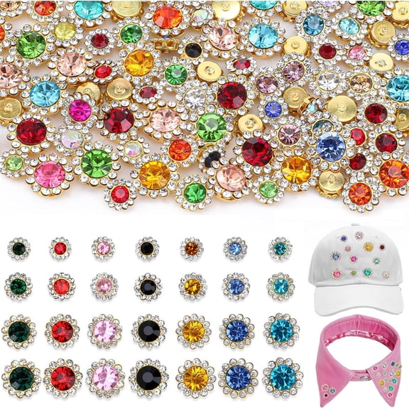 Duslogis 200 Pcs Sew on Rhinestones,Mixed Colors Crystals Glass Gems Metal Base Flower Shape Claw Mixed 8 mm 10 mm 12mm 14mm Sunflower Rhinestones for Clothes Hats Shoes Bags Crafts Sewing