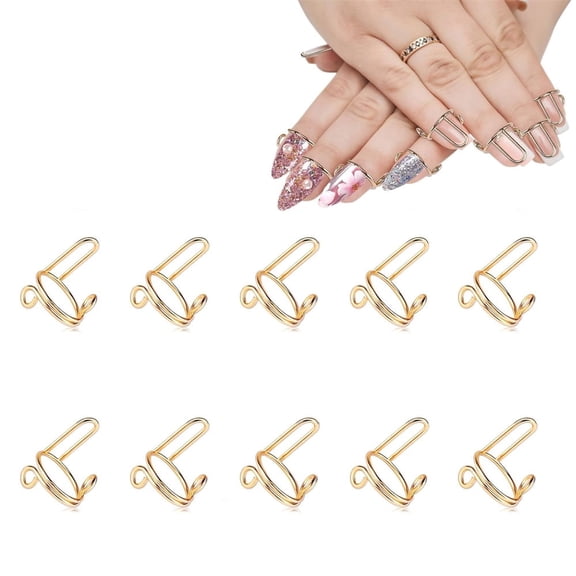 Duslogis 20PCS Wudu Nail Rings, Adjustable Nail Rings Reusable Detachable Women Gift Ring Set with Adhesive Nail Tabs for Acrylic Nail Art Decoration - Gold