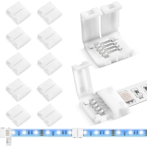 Duslogis 20Pcs 4 Pin LED Strip Connectors for 10mm Wide RGB LED Strip Lights, Solderless Unwired LED Light Connectors, Easily Extend or Splice SMD 5050 Multicolor Strips