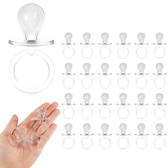 Duslogis 24 Pieces Acrylic Pacifiers for Baby Shower Games, 2.5'' Baby Shower Pacifiers, Bulk Pacifier for Hunt Games, Gender Reveal Table Scatter, Party Favors Decoration (Clear)