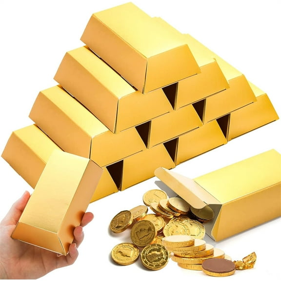 Duslogis 24 Pieces Gold Bars Fake Gold Bar Gift Box Golden Favor Boxes Foil Treasure Boxes Paper Golden Brick Pirate Theme Party Supplies for Candy, Treats, Crafts Decoration, 5.5 x 3.2 Inches