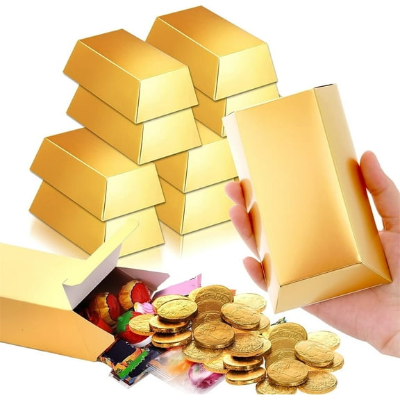 Artrylin 24 Pieces Gold Bars Fake Gold Bar Gift Box, Golden Party Favor Chocolate Gold Coins Foil Treasure Brick Paper Boxes Golden Brick Casino Pirate for Candy Treats Toys Crafts Decoration