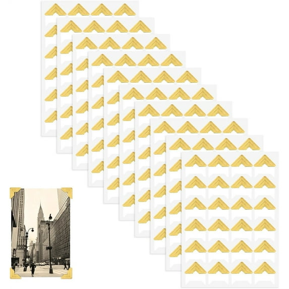 Duslogis 240 Pcs Silver Photo Corners Self Adhesive Picture Corners, Scrapbook Photo Corner Stickers, Photo Mounting Corners for Photo Album, Picture Frames, Journal, 10 Sheets-Gold